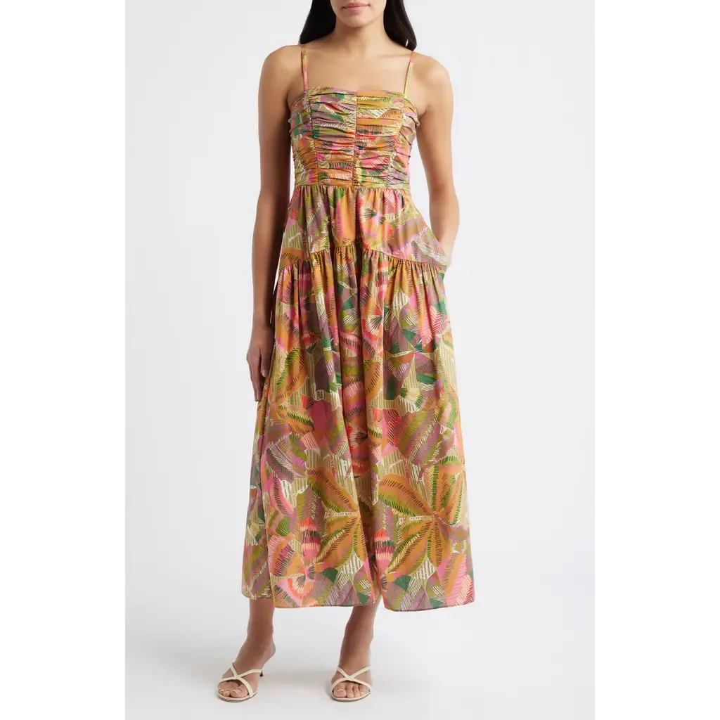 Pleated Cotton Poplin Maxi Sundress by Vince Camuto
