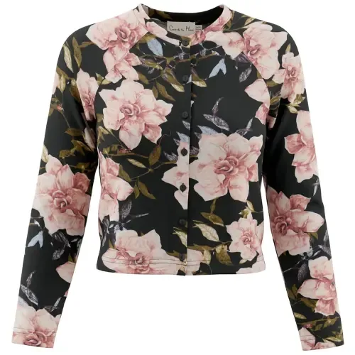 Floral Crew Neck Button Front Cardigan Top by Coco de la Mour
