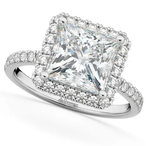 Princess Halo Lab Diamond Engagement Ring 14K Gold by ALLUREZ