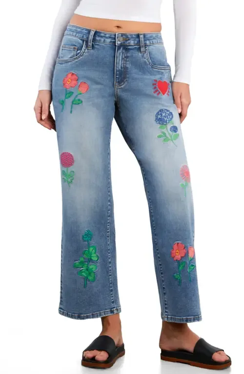 Blossom Embroidered Ankle Wide Leg Jeans by Billy T