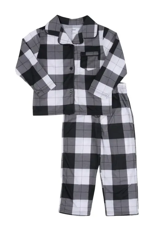 Black and White Plaid 2-Piece Button Down Pajama Set by Leveret