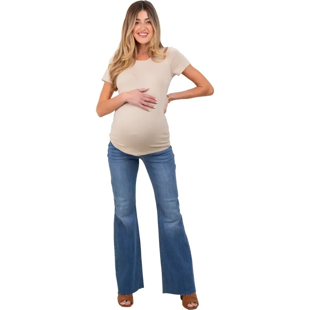 Raw Cut Hem Flare Maternity Jeans by PinkBlush