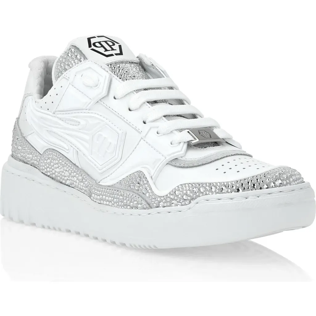 Leather Low-Top Sneakers Moon Walker Rhinestone by PHILIPP PLEIN
