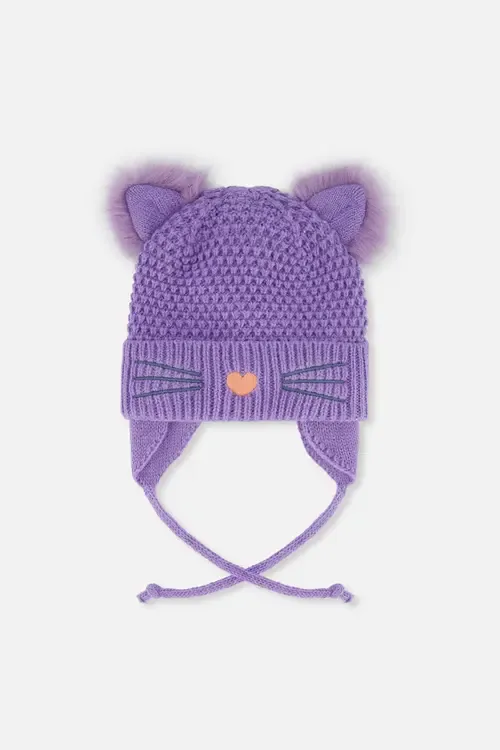 Winter Cat Ears Fleece-Lined Chin Tie Knit Hat by Deux par Deux