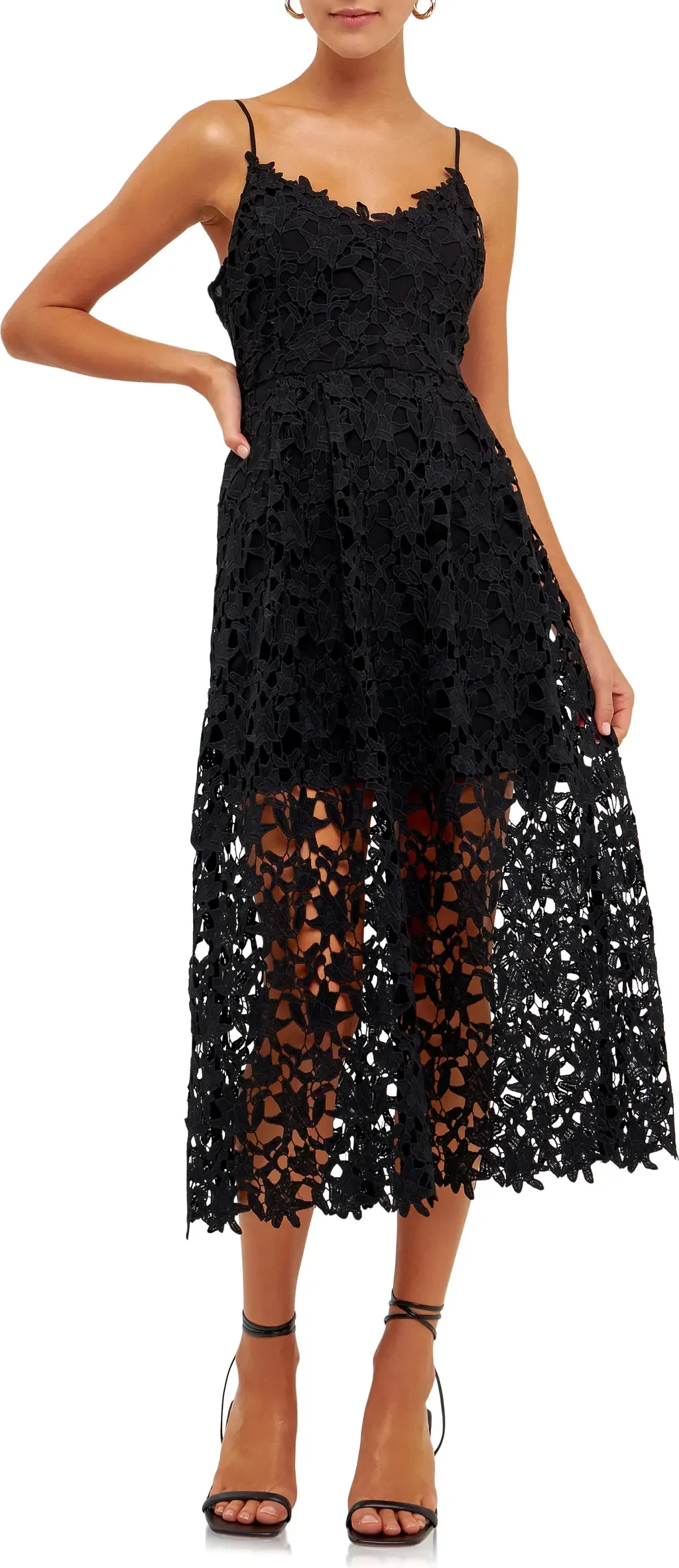 Lace Spaghetti Strap Midi Dress