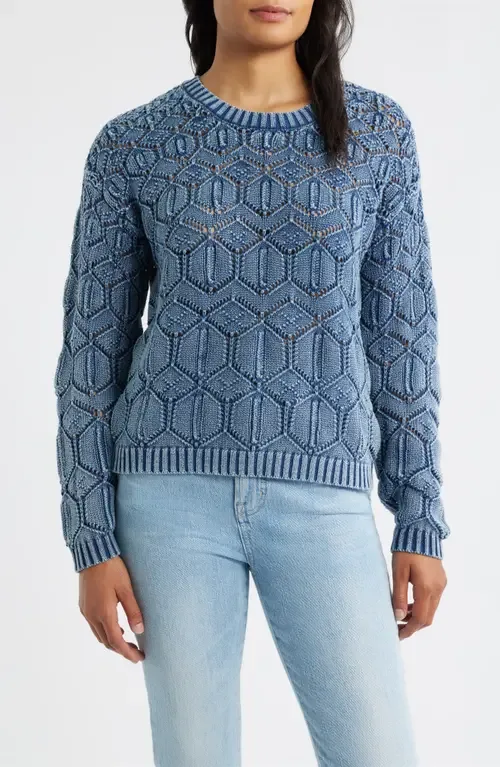 Distressed Wash Openwork Sweater by CITY BLUES