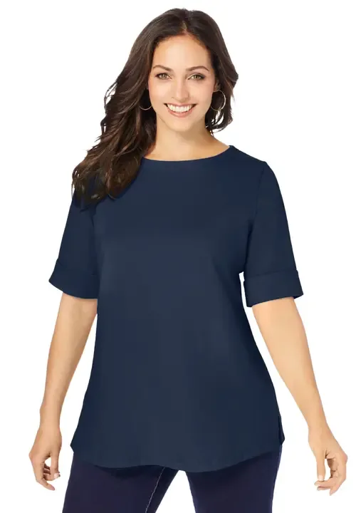Stretch Cotton Cuff Tee by Jessica London