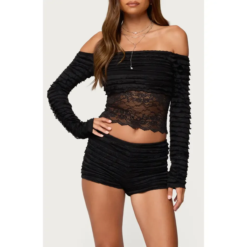 Tauri Ruffle Lace Off the Shoulder Top by EDIKTED