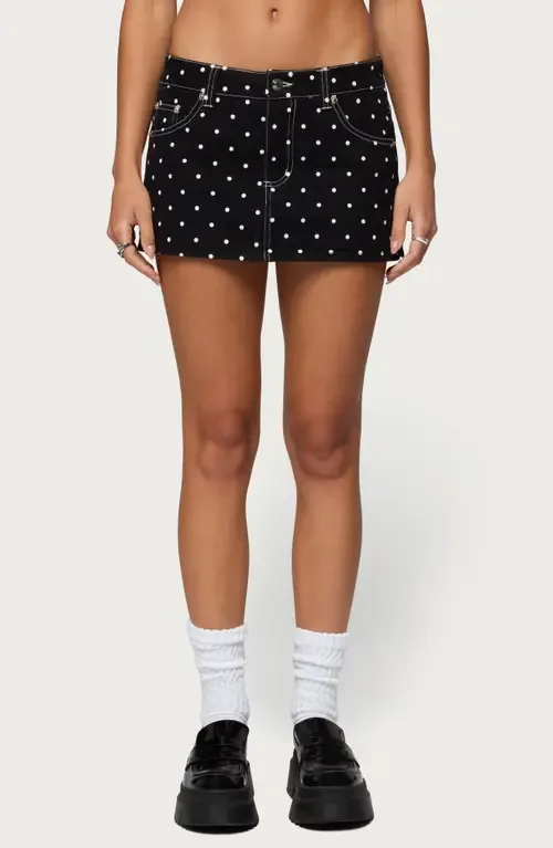 Freada Polka Dot Denim Miniskort by EDIKTED