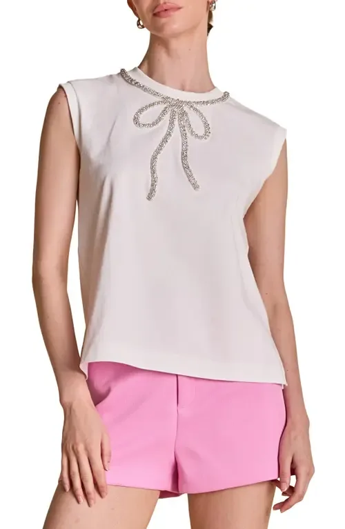 Rhinestone Bow Sleeveless Top by English Factory
