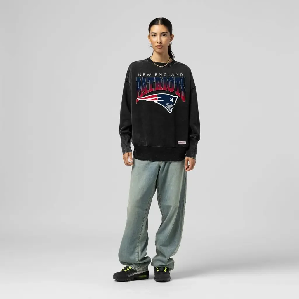 Mitchell & Ness New England Patriots Delineate Mineral Wash Crewneck Sweatshirt by Mitchell & Ness