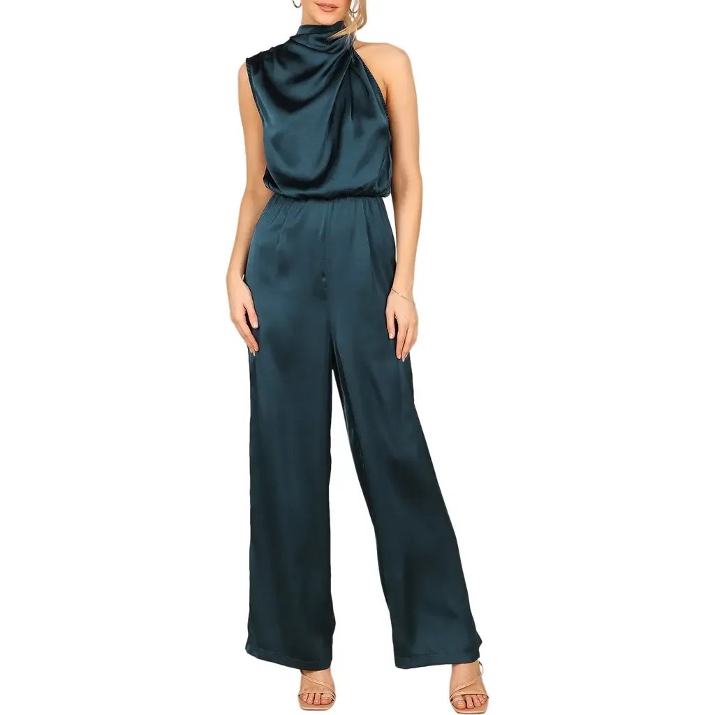 Savannah One-Shoulder Satin Jumpsuit by Petal & Pup