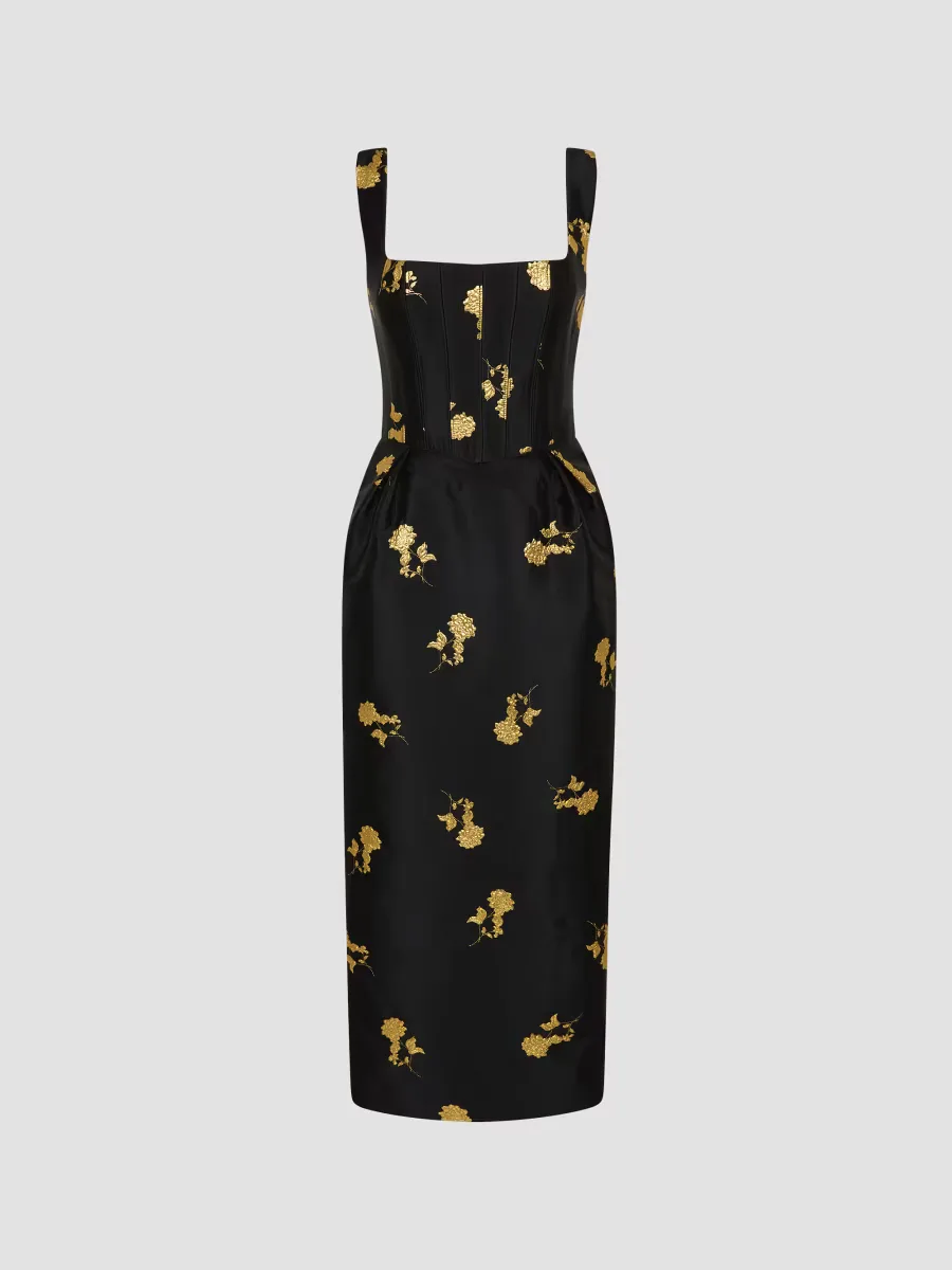 Mariya Metallic Floral Midi-Dress by Rebecca Vallance