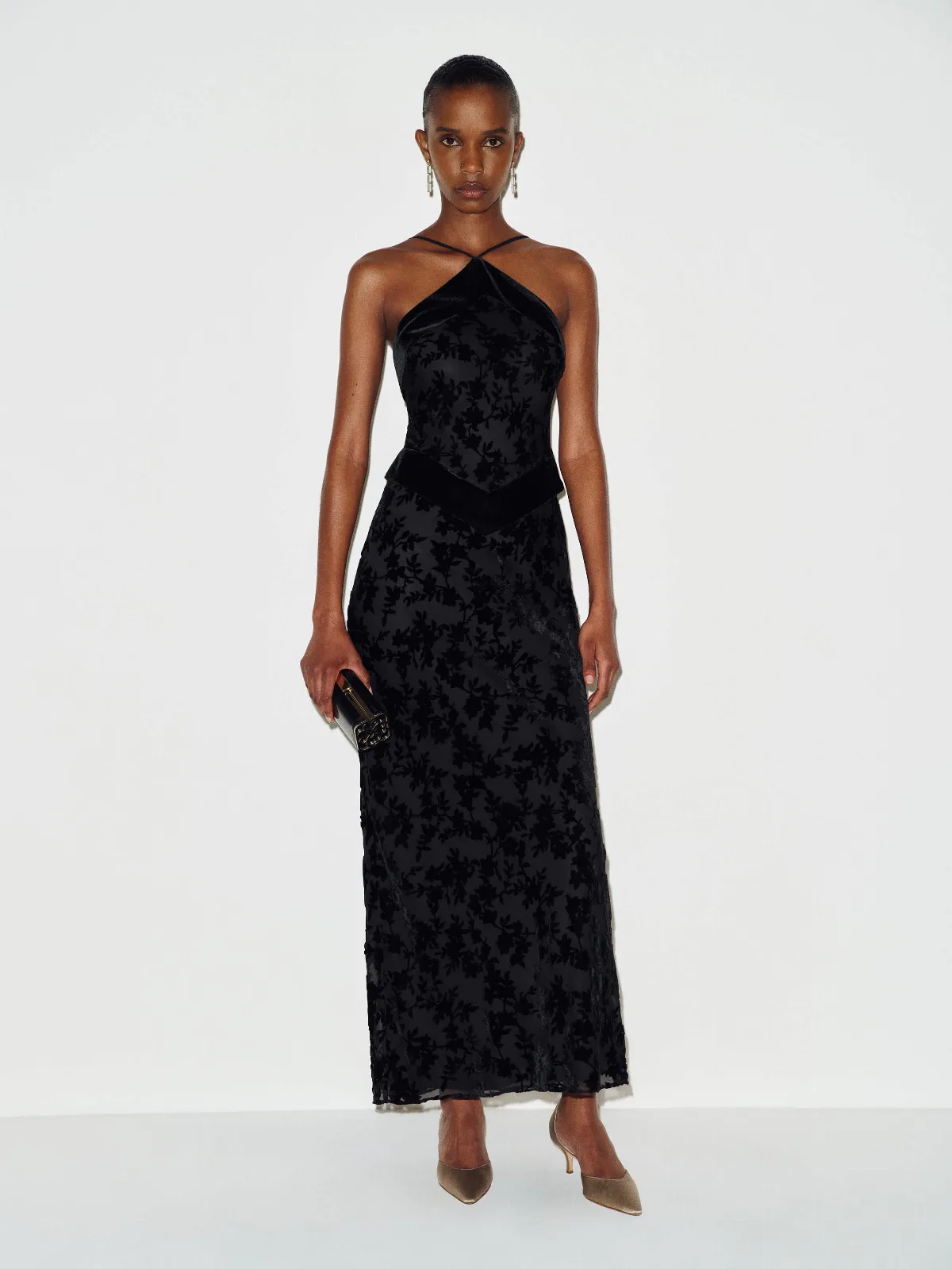 Jillian Dress Black Velvet Burnout by Reformation