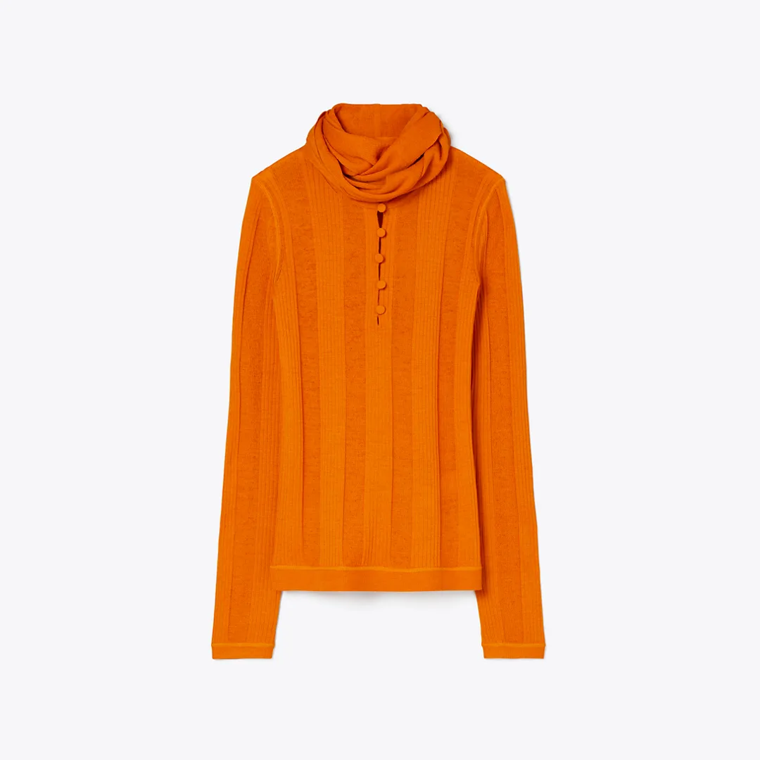 Fine Rib Front-Tie Sweater by Tory Burch