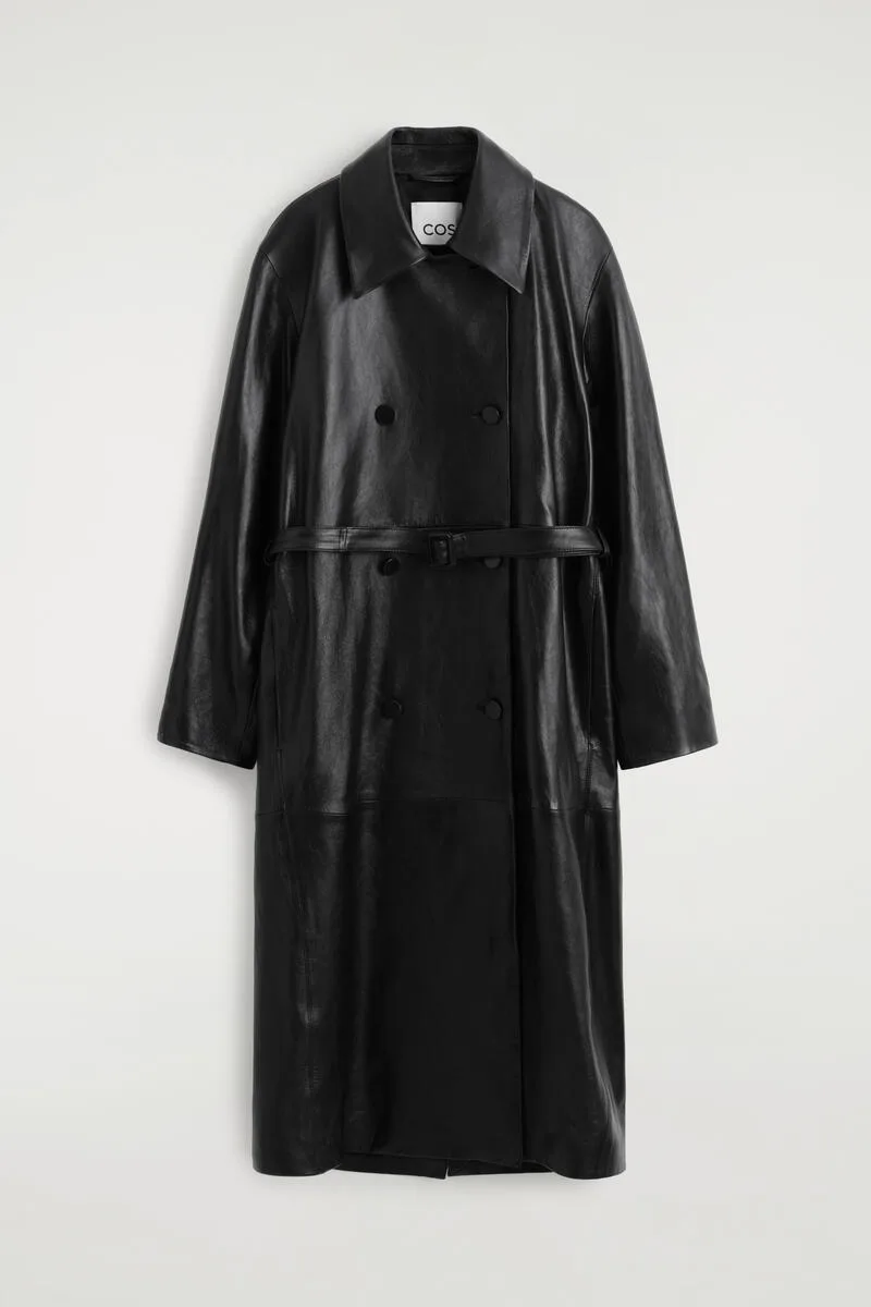 Oversized Belted Leather Long Coat by COS