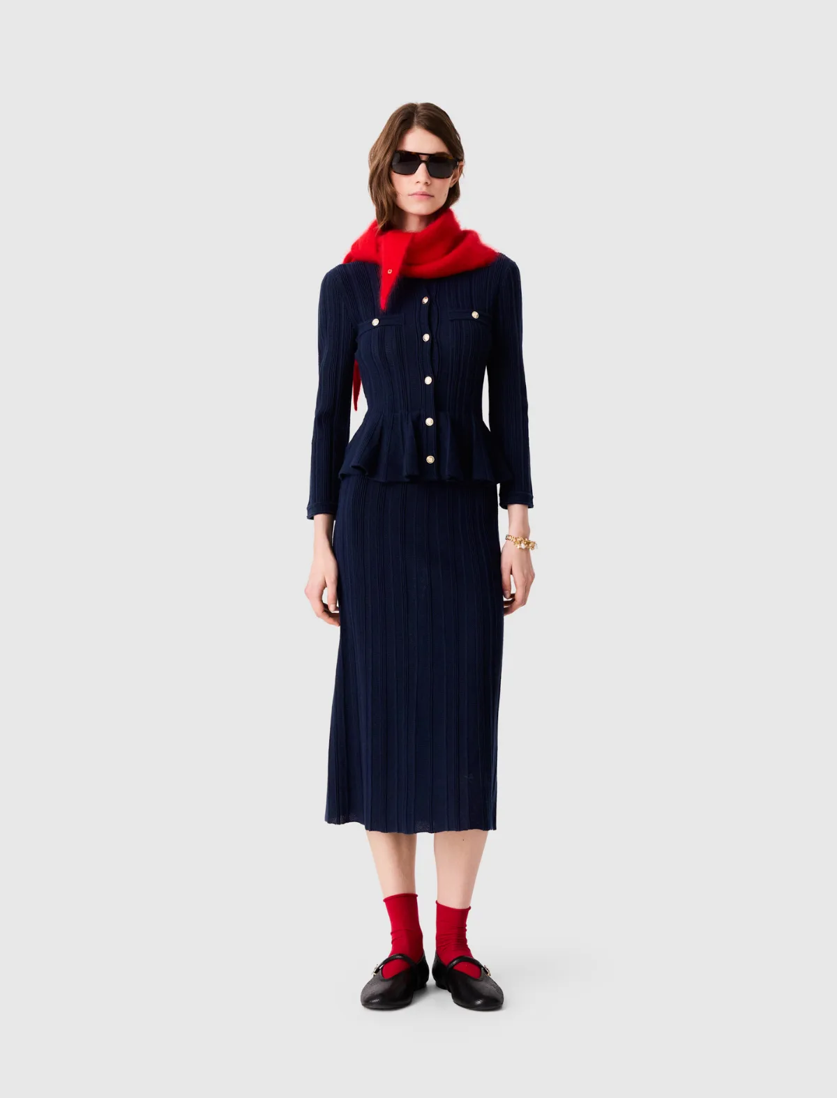 Knit Dress with Peplum Waist by Maje