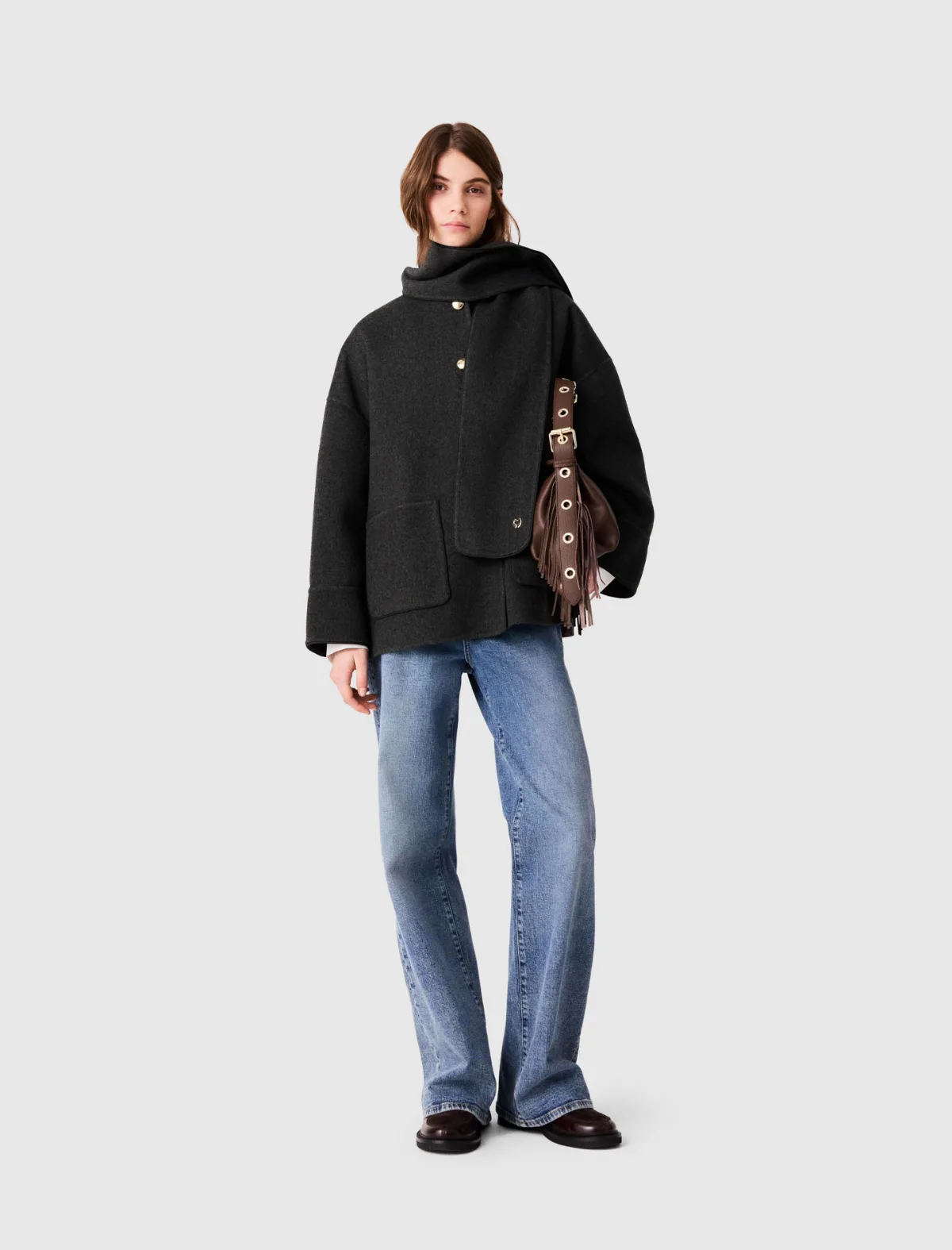 Coat with Removable Scarf by Maje
