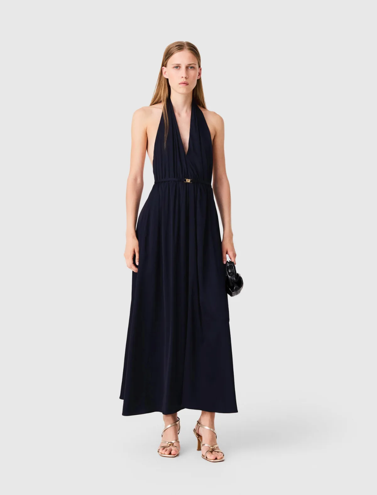 Backless Pleated Maxi Dress by Maje