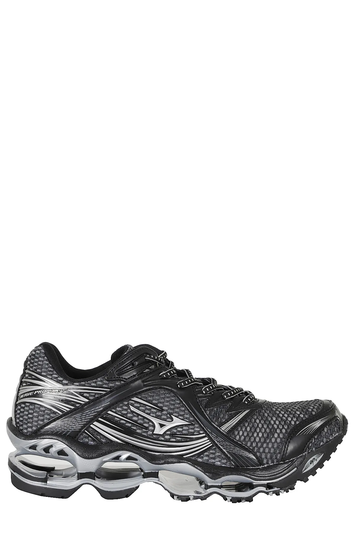 Iron Gate Silver Black Mesh Leather Wave Prophecy 1 Sneakers by MIZUNO