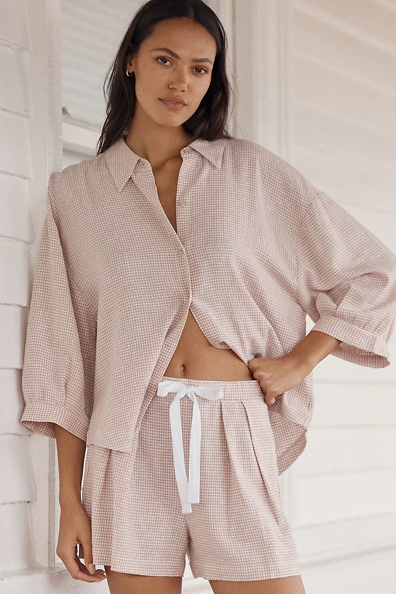 Linen-Blend Relaxed Shorts by Eberjey