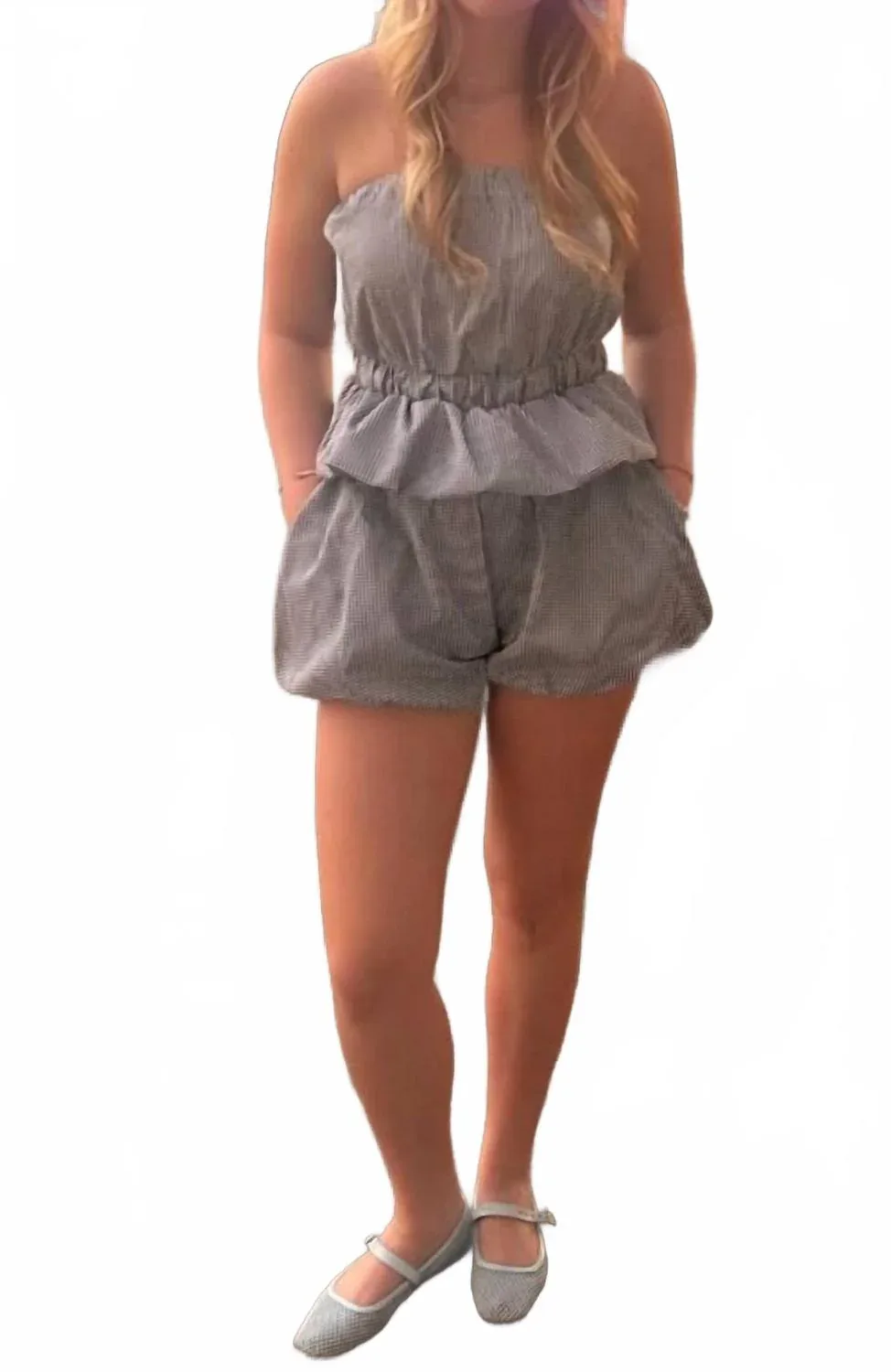 Gingham Bubble Hem Set by BUCKETLIST