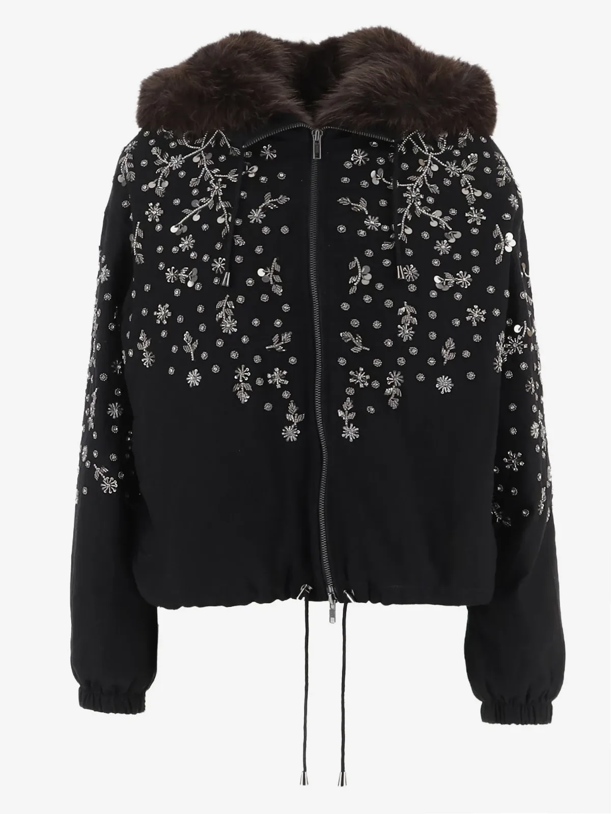 Casual Cotton Jacket with Embroidered Floral Appliqués