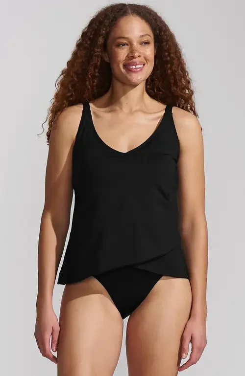 D-Cup Chlorine Resistant V-Neck Tulip Hem Tankini Swimsuit Top with Adjustable Straps by Lands' End