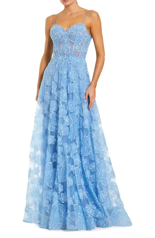Embroidered Sweetheart Floral Corset a Line Gown by Mac Duggal