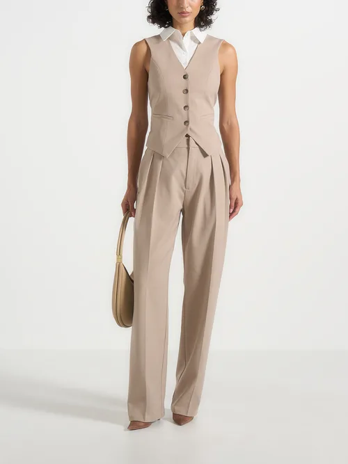 Irene Collar Detail Cinched Suit Vest by Manière De Voir