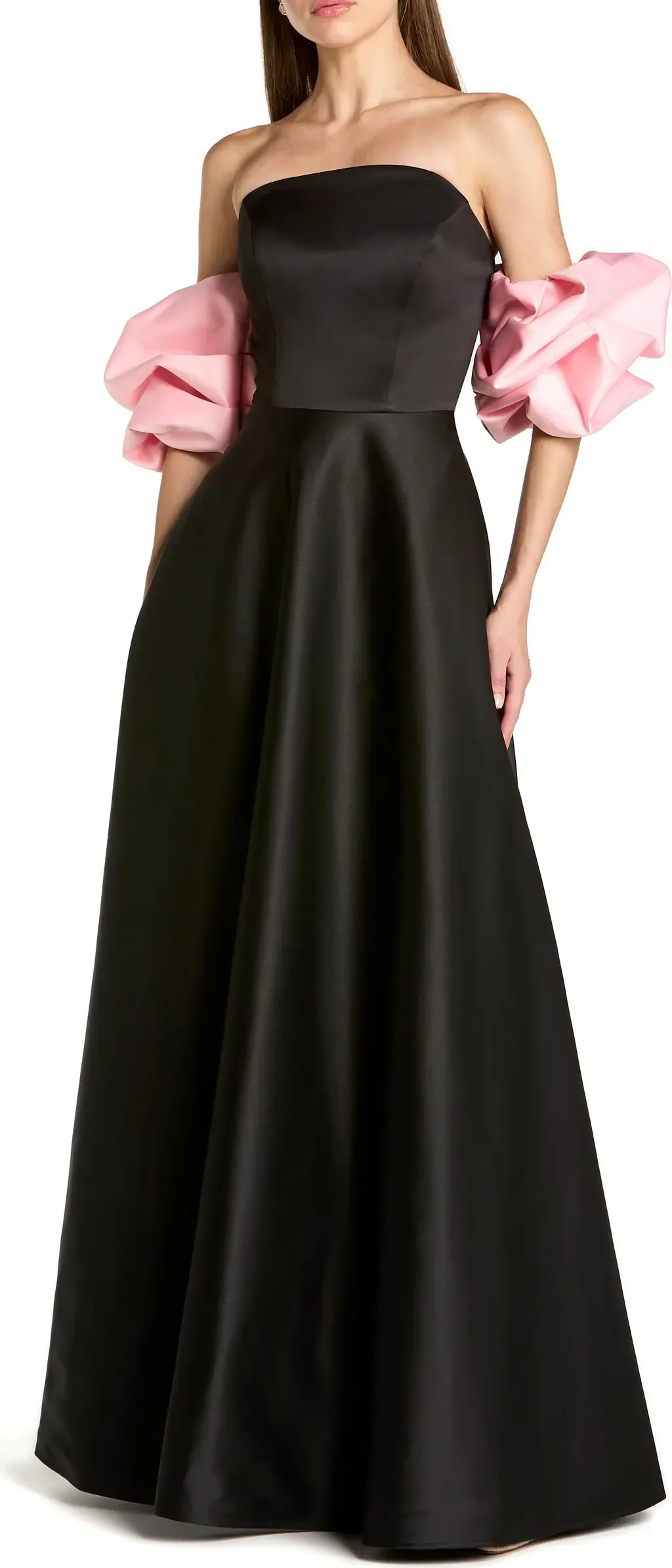 Satin Off the Shoulder Puff Sleeve Ball Gown