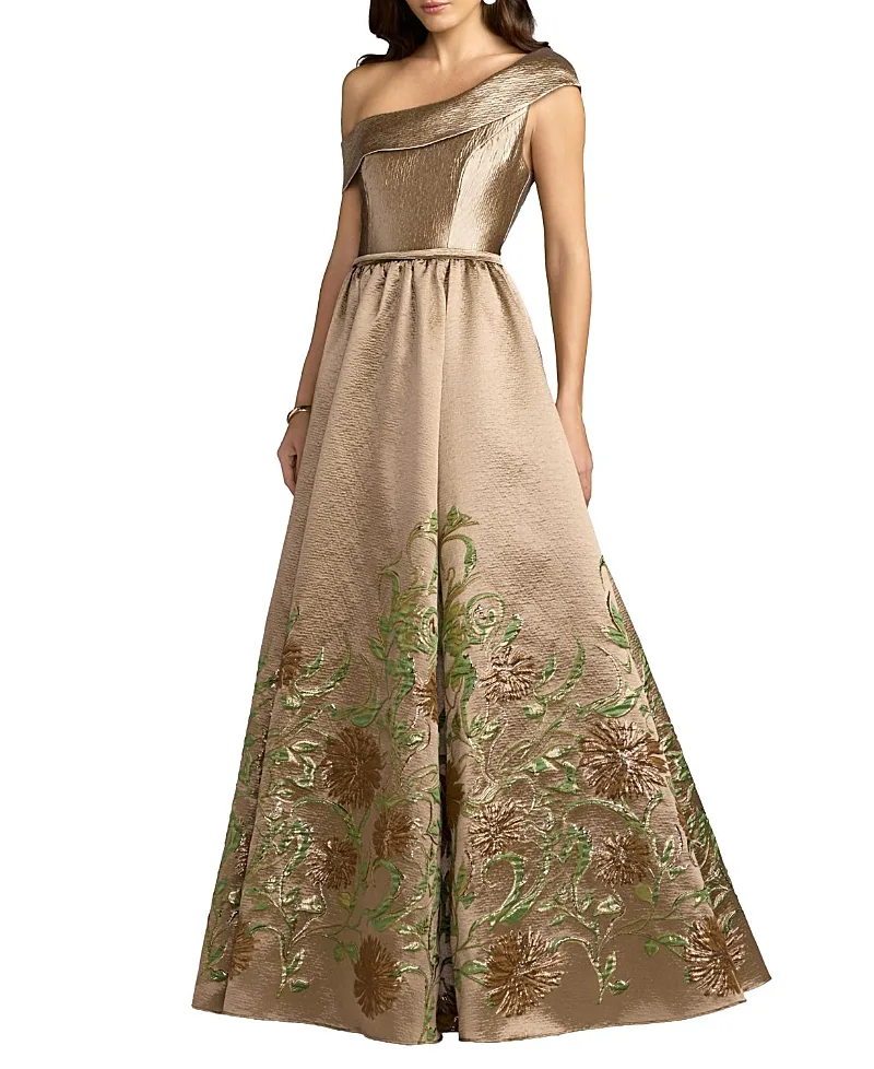 Mac Duggal Floral Off-the-Shoulder Brocade Ball Gown by M.A.C.