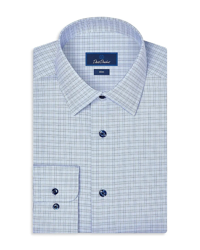 Slim Fit Stretch Twill Check Dress Shirt by David Donahue