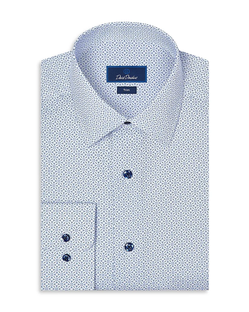 Trim Fit Geometric Print Cotton Dress Shirt by David Donahue