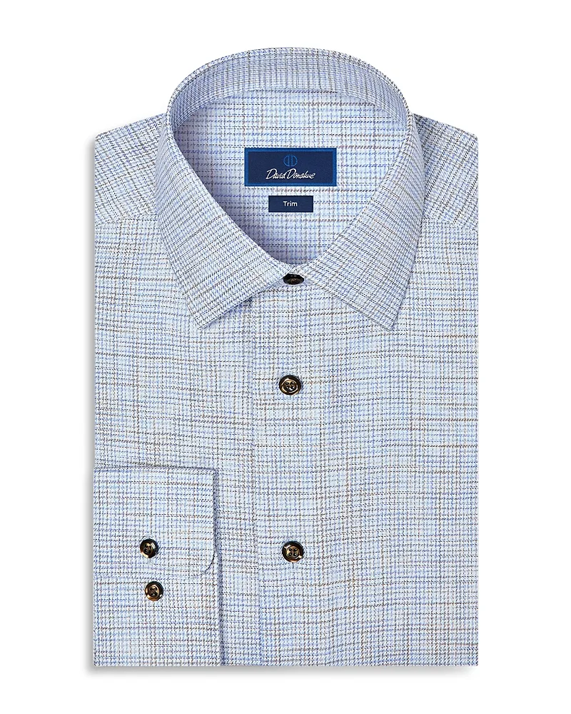 Trim Fit Multi Check Cotton Dress Shirt by David Donahue