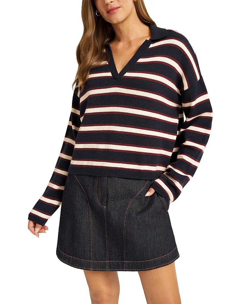 Brey Striped Cotton & Cashmere Henley Sweater by Matty M