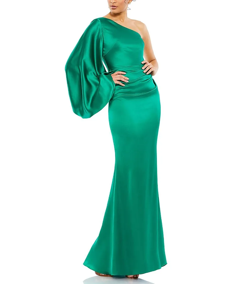 Mac Duggal Satin Puff Sleeve Gown by M.A.C.
