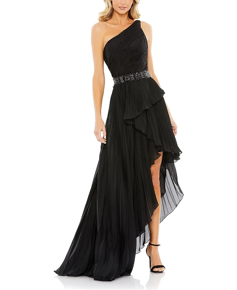 Mac Duggal Embellished Gown with Strappy Open Back & Asymmetrical Ruffle Hem by M.A.C.