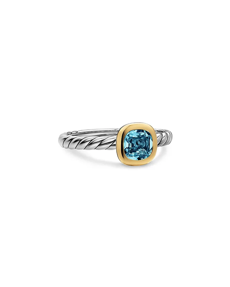 Dy Mercer a Color Cable Ring in Sterling Silver with 14K Yellow Gold and Hampton Blue Topaz 5.5mm by David Yurman
