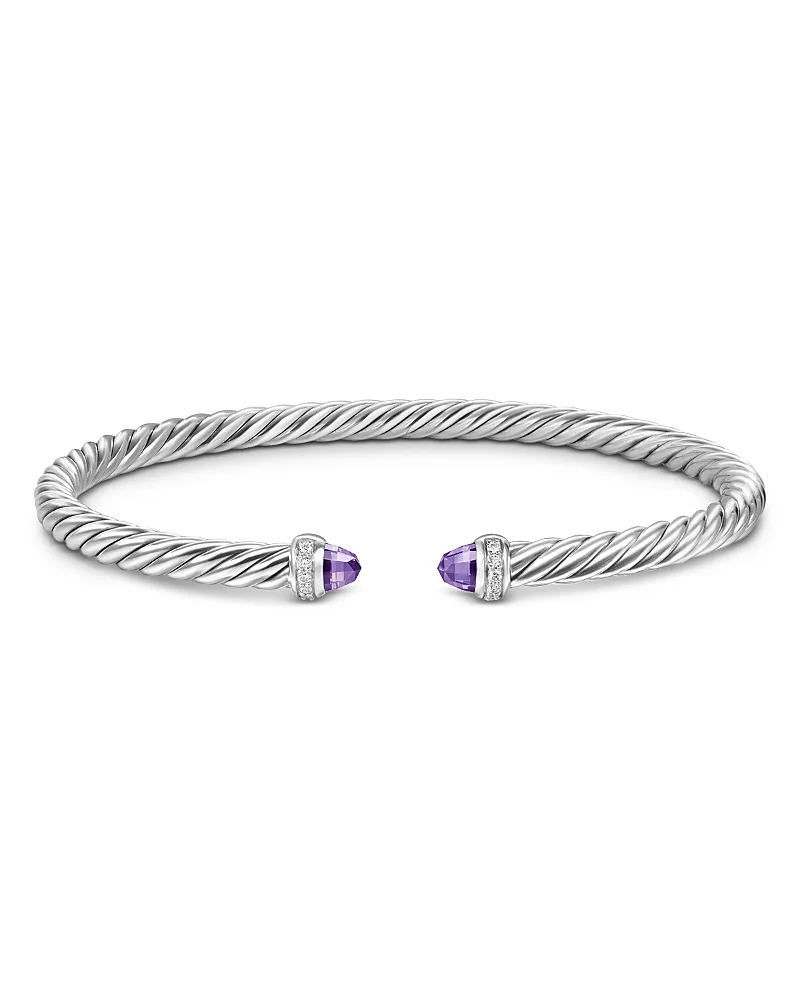 Cablespira Flex Bracelet in Sterling Silver with Amethyst and Diamonds, 4mm