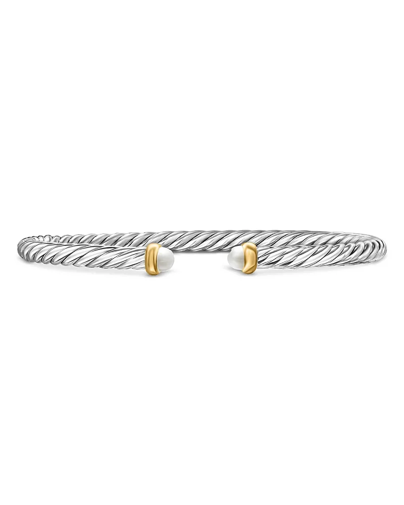 Sterling Silver & 14K Yellow Gold Cable Flex Cultured Freshwater Pearl Bracelet, 4mm