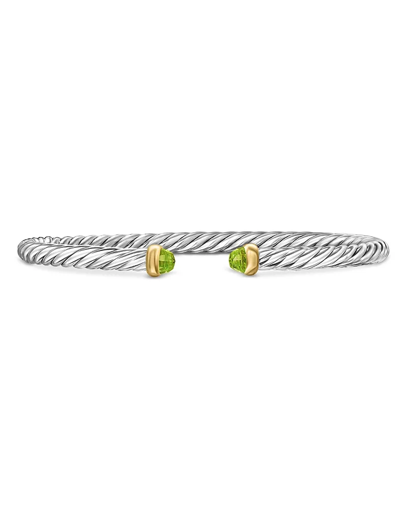 Sterling Silver & 14K Yellow Gold Cable Flex Peridot Bracelet, 4mm