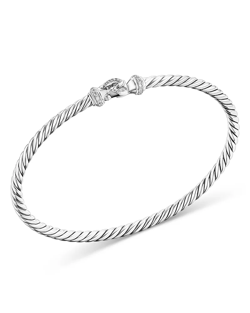 Sterling Silver Classic Cable Pave Diamond Buckle Bracelet by David Yurman