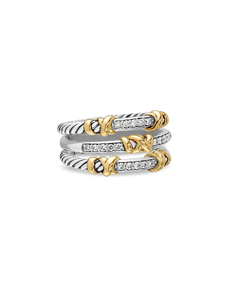 Petite Helena Wrap Three Row Ring in Sterling Silver with 18K Yellow Gold and Diamonds, 12mm by David Yurman