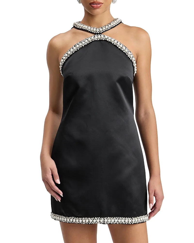 Jewel Embellished Halter Mini Dress by Avec Les Filles