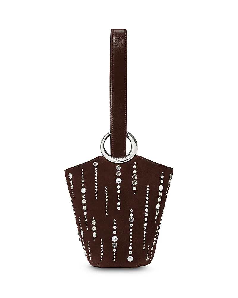Halo Embellished Suede Mini Bucket Bag