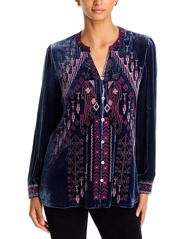 Velvet Embroidered Blouse by Johnny Was