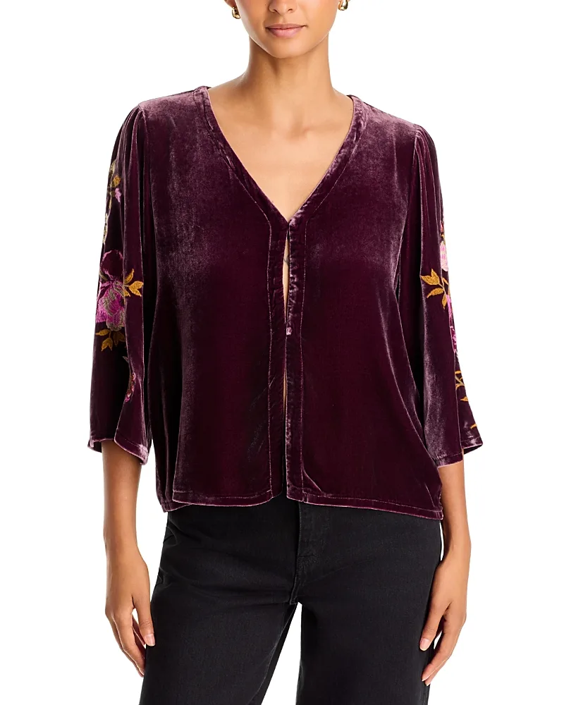 Velvet Embroidered Sleeve Top by Johnny Was