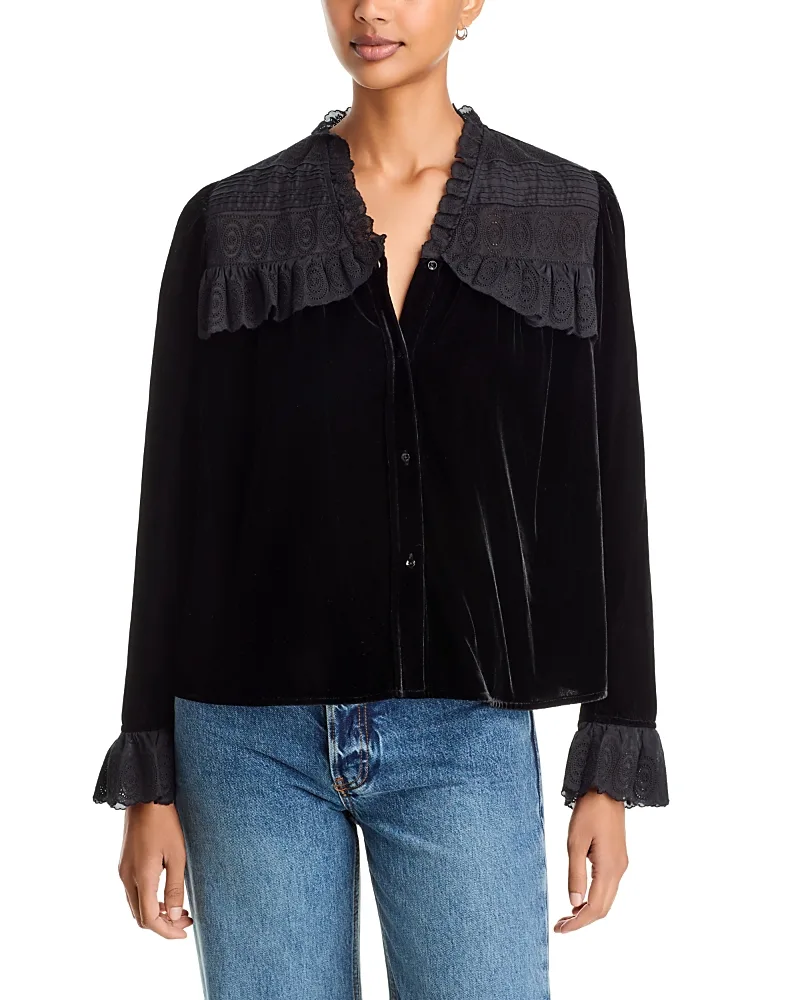 Margeorie Velvet Lace Trim Blouse by Johnny Was