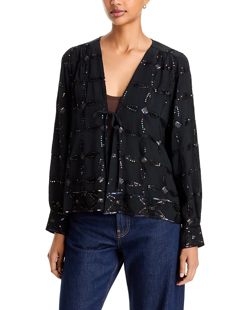 Lesley Sequinned Tie Front Jacket by Johnny Was